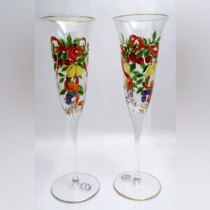 Royal Danube Hand Painted Made In Romania Champagne Flutes Set Of 2